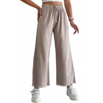 Palazzo Pantolon Paçası Püsküllü -Bej