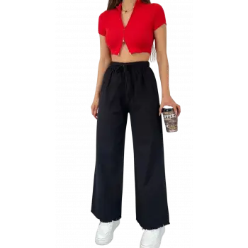 Palazzo Pantolon Paçası Püsküllü -Siyah