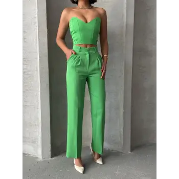 Palazzo pantolonlu alt üst takım yeşil