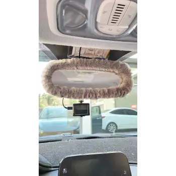 Peluş Dikiz Ayna Kılıfı Süs Gri