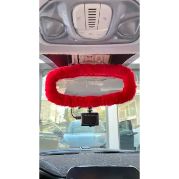 Peluş Dikiz Ayna Kılıfı Süs Kırmızı