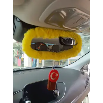 Peluş Dikiz Ayna Kılıfı Süs Sarı