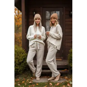 Peluşlu pijama alt bej nr