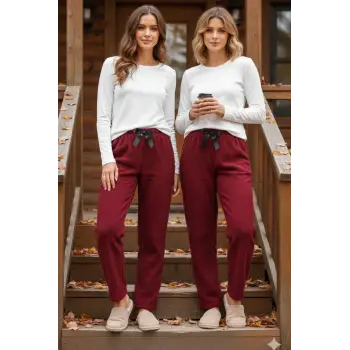 Peluşlu pijama alt bordo nr