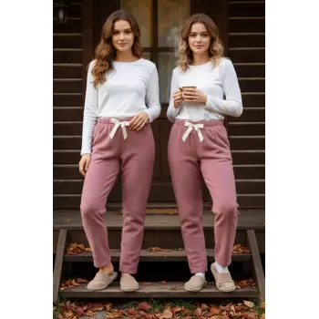 Peluşlu pijama alt somon nr