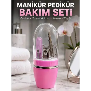 Pembe Tırnak Bakım Seti Cımbız Makas Tırnak Makası ve Törpü İçeren Kit