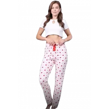 Pijama Altı Modal  Ring Viskon Kumaş Çilek Desenli-Pembe