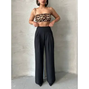 Pileli keten pantolon s255046