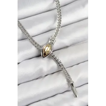 Pirinç Asansörlü Yılan Model Gümüş Renk Kadın Kolye