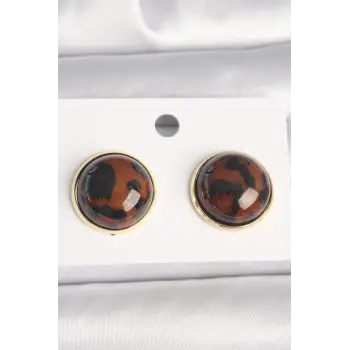 Pirinç Gold Renk 3D Daire Leopar Model Kadın Küpe