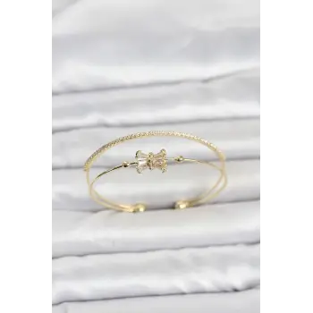 Pirinç Gold Renk Baget Zirkon Taşlı Objeli Kadın Bileklik
