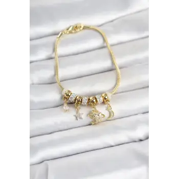 Pirinç Gold Renk Charmlı Kadın Bileklik