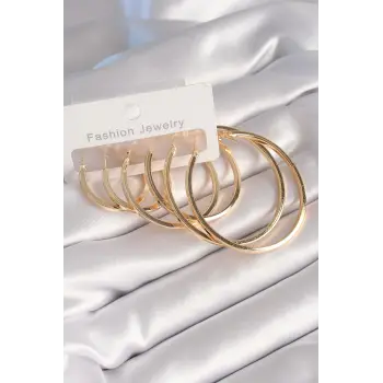 Pirinç Gold Renk Halka Model Kadın Küpe Seti