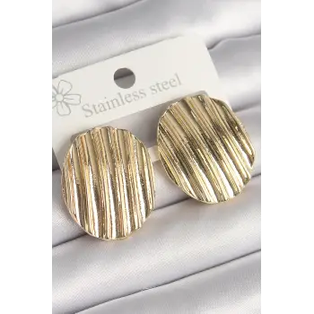 Pirinç Gold Renk İşlemeli Daire Plaka Model Kadın Küpe
