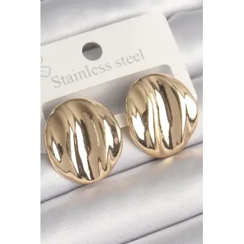 Pirinç Gold Renk İşlemeli Daire Plaka Model Kadın Küpe