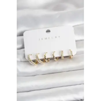 Pirinç Gold Renk Kadın Küpe Seti