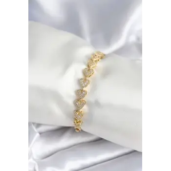 Pirinç Gold Renk Kalp Model Kadın Bileklik