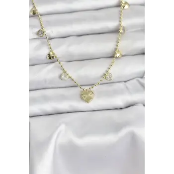 Pirinç Gold Renk Kalp Model Kadın Kolye