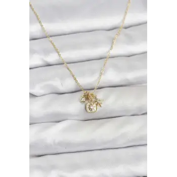 Pirinç Gold Renk Minimal Charmlı Kadın Kolye