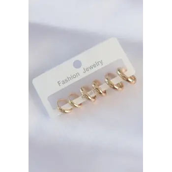 Pirinç Gold Renk Oval Bombeli Küpe Seti