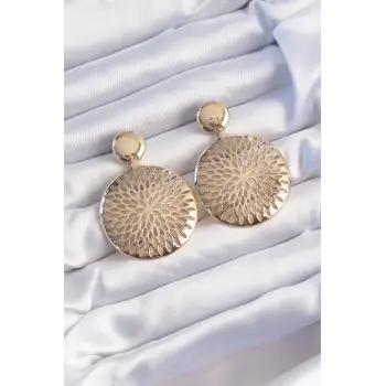 Pirinç Gold Renk Oval İşlemeli Küpe
