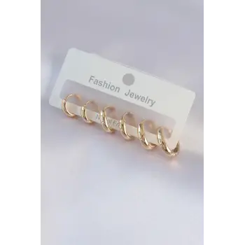 Pirinç Gold Renk Oval Küpe Seti