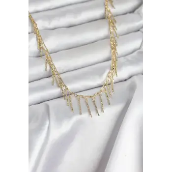 Pirinç Gold Renk Saçaklı Model Kadın Kolye