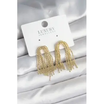 Pirinç Gold Renk Sallantılı Kadın Küpe