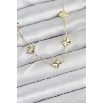 Pirinç Gold Renk Yonca Kadın Kolye