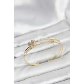 Pirinç Gold Renk Yonca Model Kadın Bileklik