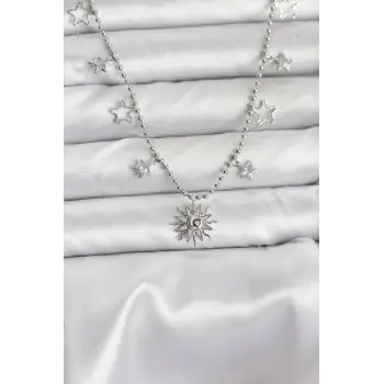 Pirinç Gümüş Renk Güneş Model Kadın Kolye