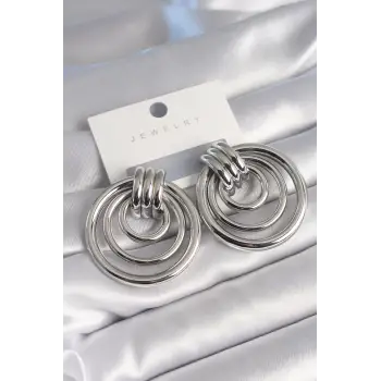 Pirinç Gümüş Renk Halka Model Kadın Küpe