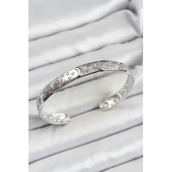 Pirinç Gümüş Renk İşlemeli Altı Açık Bileklik