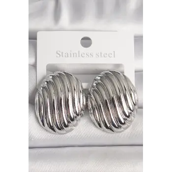 Pirinç Gümüş Renk İşlemeli Oval Model Kadın Küpe