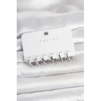 Pirinç Gümüş Renk Yılan Model Kadın Küpe Seti