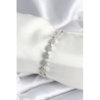 Pirinç Gümüş Renk Yıldız Model Kadın Bileklik