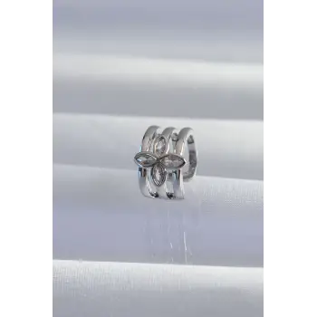 Pirinç Gümüş Renk Yonca Earcuff Küpe