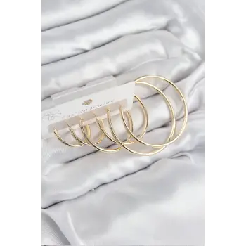 Pirinç Halka Model Gold Renk Kadın Set Küpe