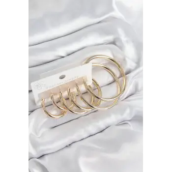 Pirinç Halka Model Gold Renk Kadın Set Küpe