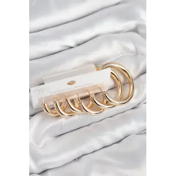 Pirinç Halka Model Gold Renk Kadın Set Küpe