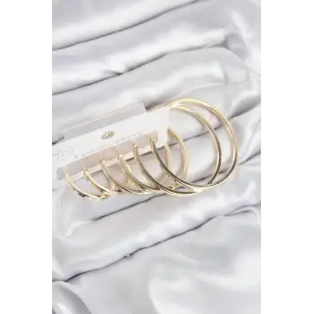 Pirinç Halka Model Gold Renk Kadın Set Küpe