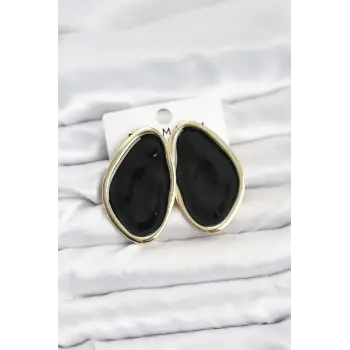 Pirinç Siyah Mineli Damla Model Vintage Plaka Kadın Küpe