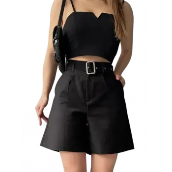 Rahat Kesim Kemerli  Şort -SİYAH