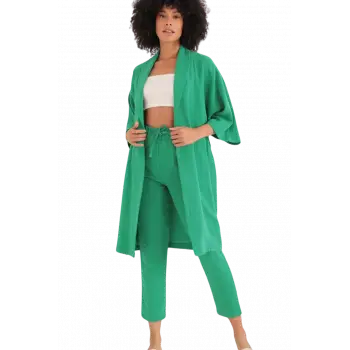 Rahat Kesim Kimono Üst-Yeşil
