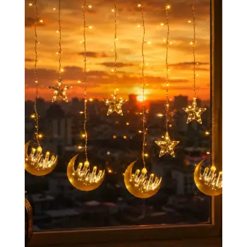 Ramazan Temalı LED Işık Hilal ve Yıldız Figürlü Dekor Lambası