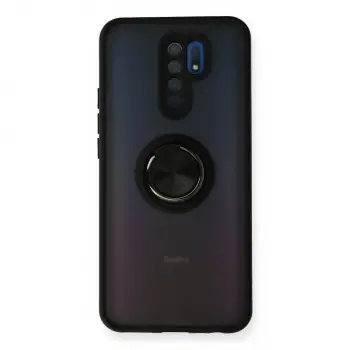 Redmi 9 Kılıf Montreal Yüzüklü Silikon Kapak - Siyah