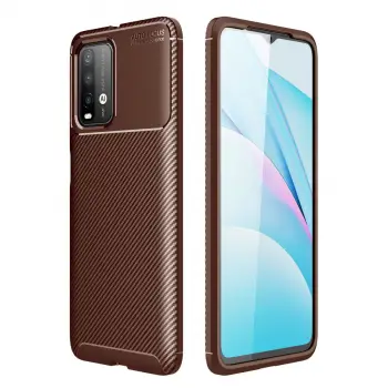 Redmi 9T Kılıf Auto Focus Karbon Kapak - Kahverengi