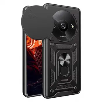 Redmi A3 4G Kılıf Pars Lens Yüzüklü Silikon - Siyah
