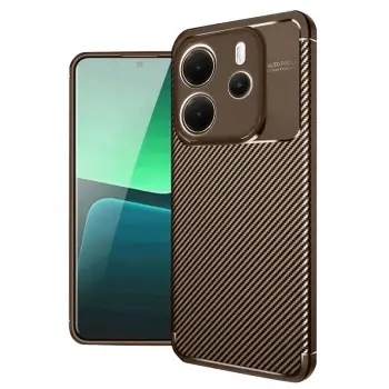 Redmi Note 14 4G Kılıf Auto Focus Karbon Kapak - Kahverengi