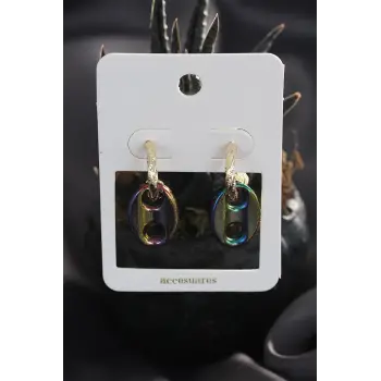 Renkli Hematit Taşlı Küpe Seti